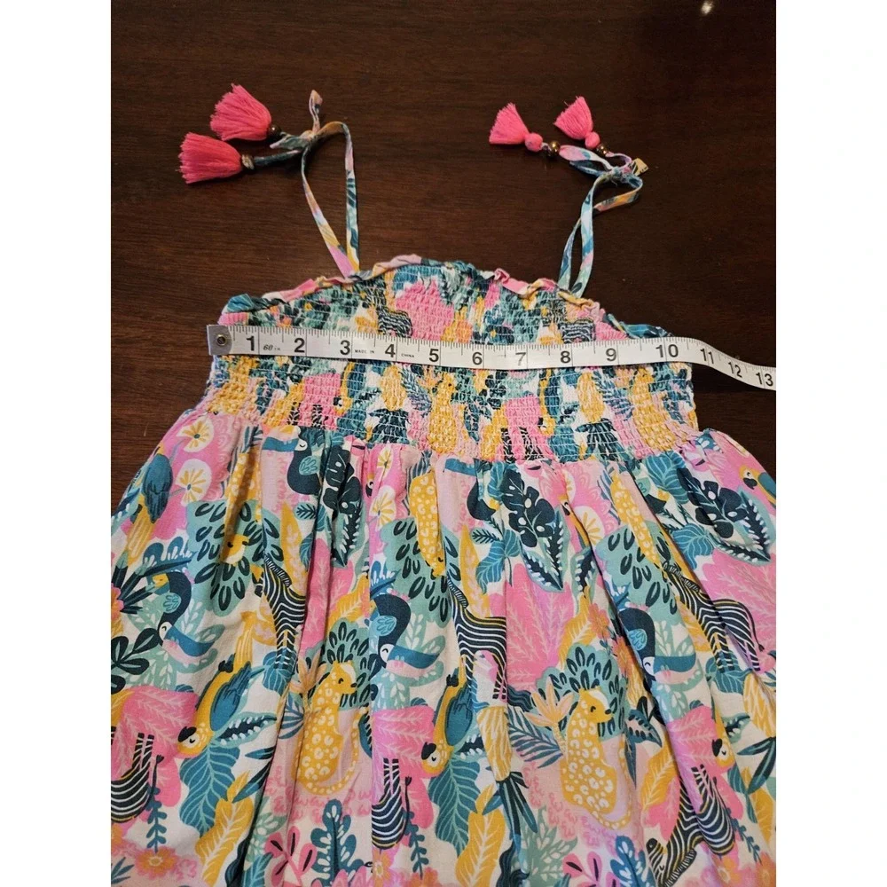 Tommy Bahama Floral Babydoll Sun Dress Tropical Print Girls Size 5 Zebra Tassels